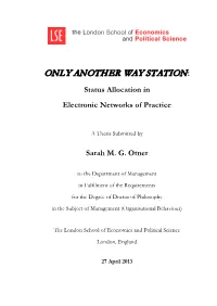 ONLY ANOTHER WAY STATION: Status Allocation In
