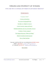 Origins and Diversity of Aymara How and Why Is Aymara Different in Different Regions?