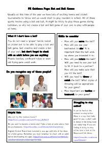PE Guidance Page: Bat and Ball Games