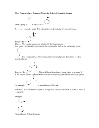 Common Names for Selected Aromatic Groups