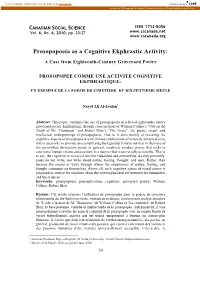 Prosopopoeia As a Cognitive Ekphrastic Activity