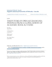 THE FUTURE of OPEN ACCESS BOOKS: FINDINGS from a GLOBAL SURVEY of ACADEMIC BOOK AUTHORS Ros Pyne Springer Nature