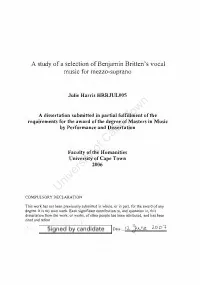 A Study of a Selection of Benjamin Britten's Vocal Music for Mezzo-Soprano