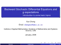 Backward Stochastic Differential Equations and G-Expectations ))Introduction to Some Basic Topics