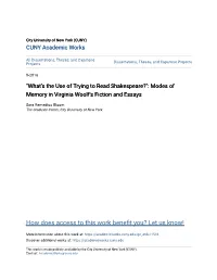 Modes of Memory in Virginia Woolf's Fiction and Essays