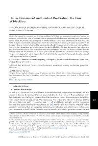 Online Harassment and Content Moderation: the Case of Blocklists