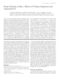Renal Function in Mice: Effects of Volume Expansion and Angiotensin II