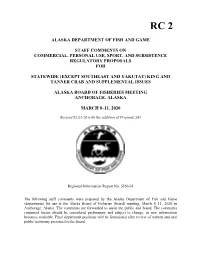 Alaska Department of Fish and Game Staff Comments on Commercial Regulatory Proposals for the Statewide King and Tanner Crab Meeting