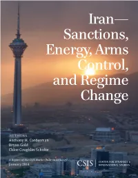 Iran--Sanctions, Energy, Arms Control, and Regime Change