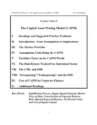 The Capital Asset Pricing Model (CAPM) Prof