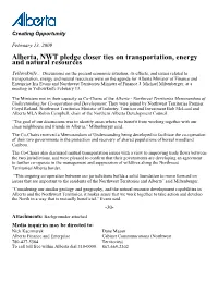 Alberta, NWT Pledge Closer Ties on Transportation, Energy and Natural Resources