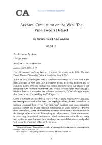 Archival Circulation on the Web: the Vine-Tweets Dataset