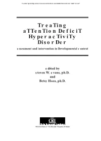 Treating Attention Deficit Hyperactivity Disorder Assessment and Intervention in Developmental Context