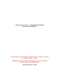 Unclaimed Property Division Special Evaluation Summary This