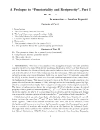 A Prologue to “Functoriality and Reciprocity”, Part I