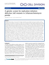 A Genetic Screen for Replication Initiation Defective (Rid) Mutants in Schizosaccharomyces Pombe