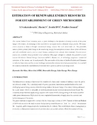 Estimation of Renewable Energy Resources for Establishment of Green Microgrids