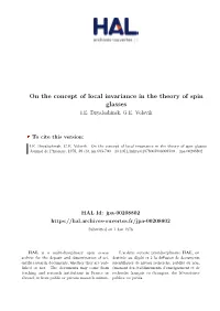 On the Concept of Local Invariance in the Theory of Spin Glasses I.E