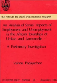 Padayachee, Vishnu : an Analysis of Some Aspects of Employment And