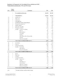 Population of Communities by Consolidated Census Subdivision (CCS) Newfoundland and Labrador, 1991 and 1996 Census