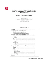 Survival and Growth of Clostridium Perfringens During the Cooling Step of Thermal Processing of Meat Products