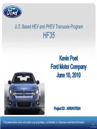 US Based HEV and PHEV Transaxle Program HF35