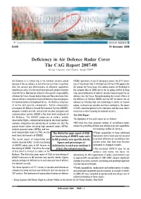 Deficiency in Air Defence Radar Cover the CAG Report 2007-08 Group Captain Atul Kumar Singh VSM*