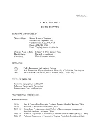 February 2021 CURRICULUM VITAE DENNIS TAO YANG PERSONAL