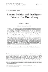 'Intelligence & WMD: Reports, Politics, and Intelligence Failures: the Case