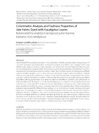 Colorimetric Analysis and Fastness Properties of Jute Fabric Dyed With