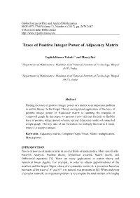 Trace of Positive Integer Power of Adjacency Matrix