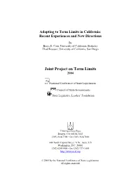 Adapting to Term Limits in California: Recent Experiences and New Directions