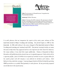 Comprehensive Musicianship Revisited