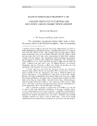 Haitian Immovable Property Law: a Major Obstacle to Earthquake Recovery and Economic Development