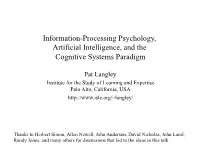 Information-Processing Psychology, Artificial Intelligence, and the Cognitive Systems Paradigm