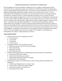 Reading Comprehension: Declaration of Independence