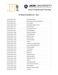 School of Engineering & Technology JET RESULTS SECOND LIST