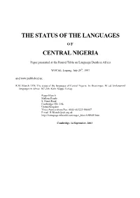 The Status of the Languages Central Nigeria