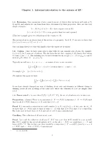 Chapter 1. Informal Introdution to the Axioms of ZF.∗