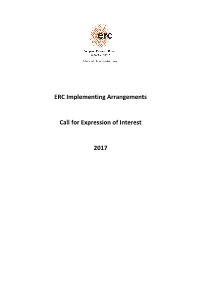 ERC Implementing Arrangements Call for Expression of Interest 2017