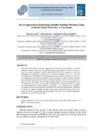 Novel Approach for Estimating Monthly Sunshine Duration Using Artificial Neural Networks: a Case Study