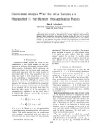 V1603419 Discriminant Analysis When the Initial