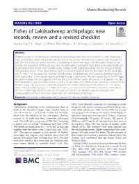 Fishes of Lakshadweep Archipelago: New Records, Review and a Revised Checklist Rajkumar Rajan1*, P