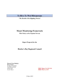 Mauri Monitoring Framework. Pilot Study on the Papanui Stream