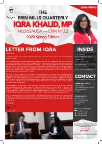 Spring 2020 Edition of the Erin Mills Quarterly