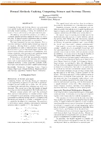 Formal Methods Unifying Computing Science and Systems Theory