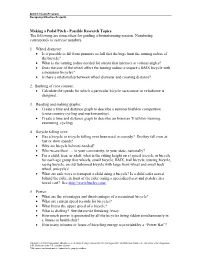 Making a Pedal Pitch - Possible Research Topics the Following Are Some Ideas for Guiding a Brainstorming Session