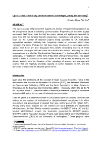 Advantages, Policy and Advocacy Ariadne Chloe Furnival ABSTRACT the Open Access