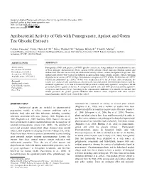 Antibacterial Activity of Gels with Pomegranate, Apricot and Green Tea Glycolic Extracts