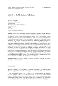 Aristotle on the Mechanism of Inheritance